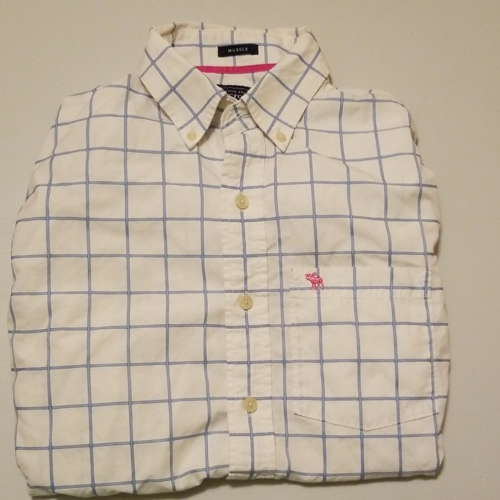Abercrombie & Fitch Blue White Cotton M Shirt plai